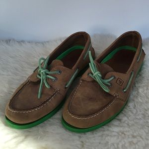Brown & Green Sperry Topsiders Size 11